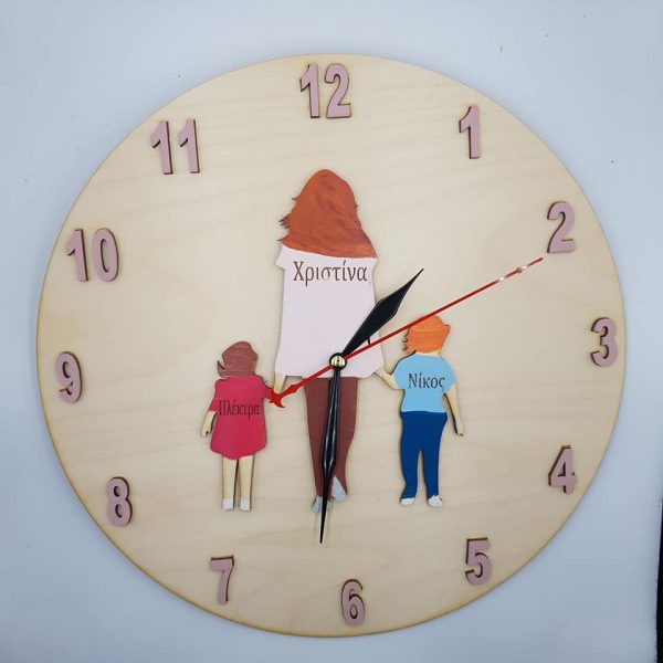 Ρολόι τοίχου για την οικογένεια  30 εκατοστά ξύλινο προϊόν, βαμμένο στο χέρι με φυσικά χρώματα Διαλέξτε την οικογένειά σας